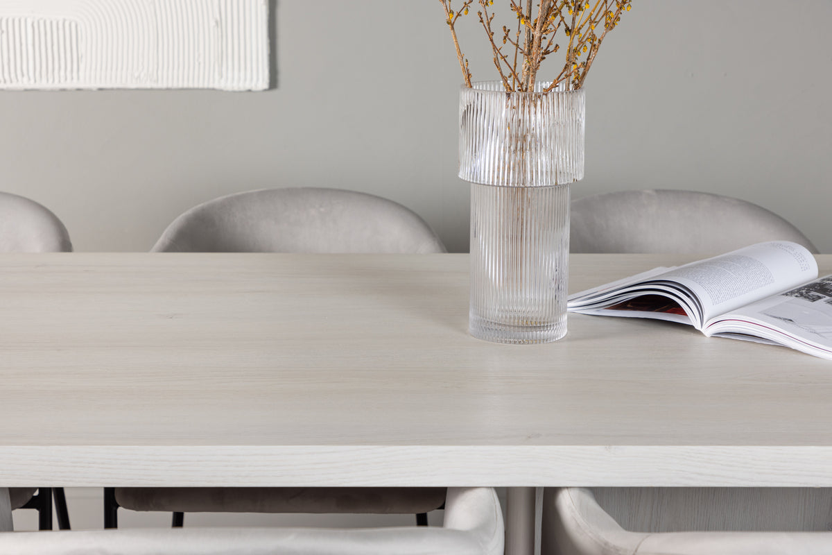 Venture Design Evelina & Olga Matstolar 2-pack Grå + Rektangulära Matbord 200 x 90 Vit