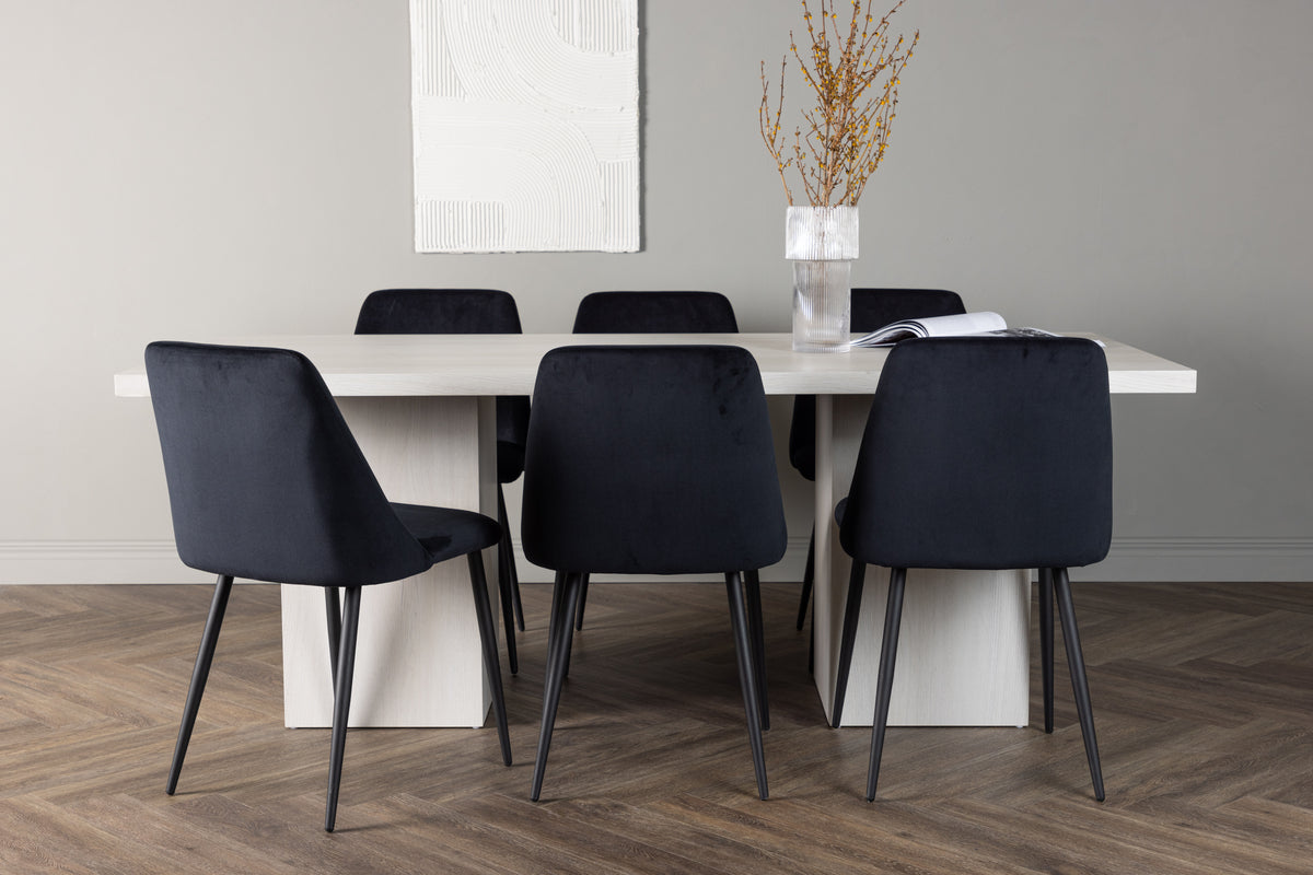 Venture Design Night & Olga Matstolar 2-pack Svart + Rektangulära Matbord 200 x 90 Vit