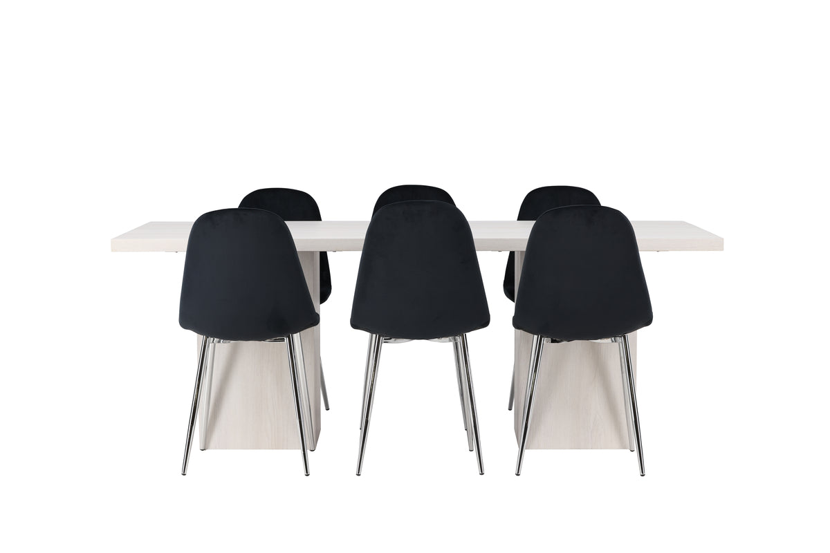 Venture Design Polar & Olga Matstolar 2-pack Svart + Rektangulära Matbord 200 x 90 Vit