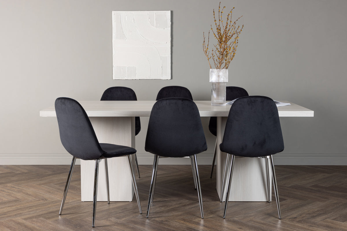 Venture Design Polar & Olga Matstolar 2-pack Svart + Rektangulära Matbord 200 x 90 Vit