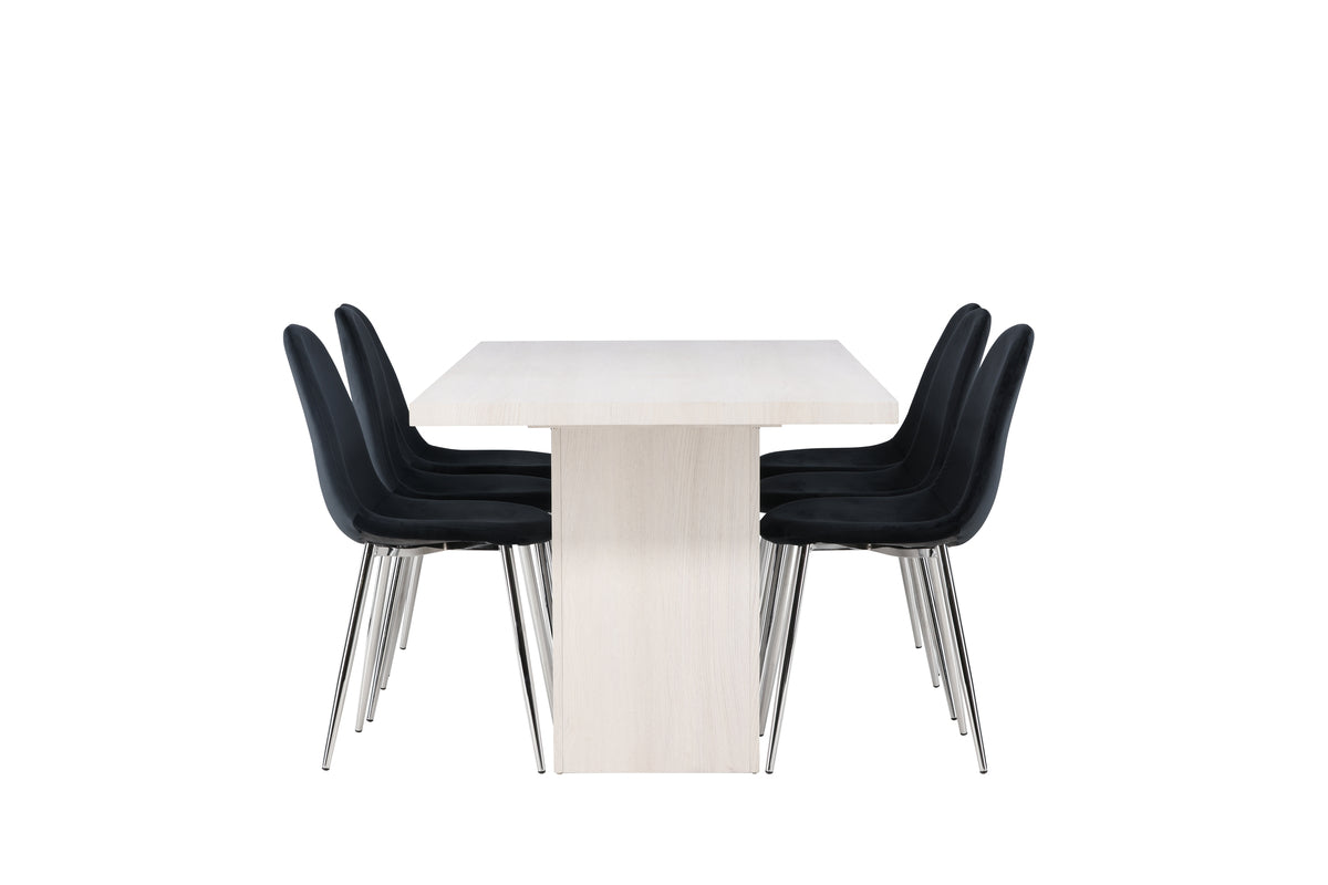 Venture Design Polar & Olga Matstolar 2-pack Svart + Rektangulära Matbord 200 x 90 Vit