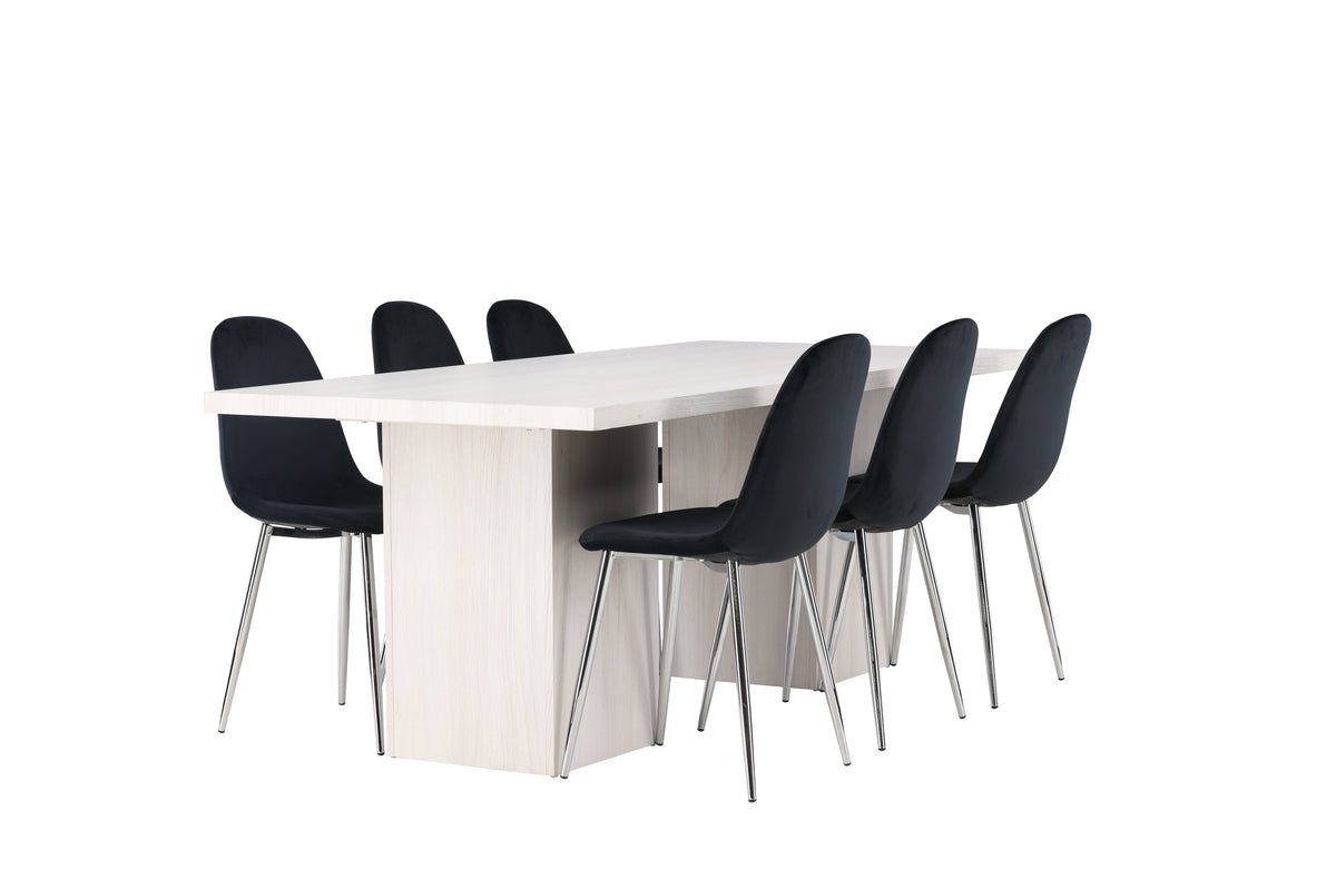 Venture Design Polar & Olga Matstolar 2-pack Svart + Rektangulära Matbord 200 x 90 Vit