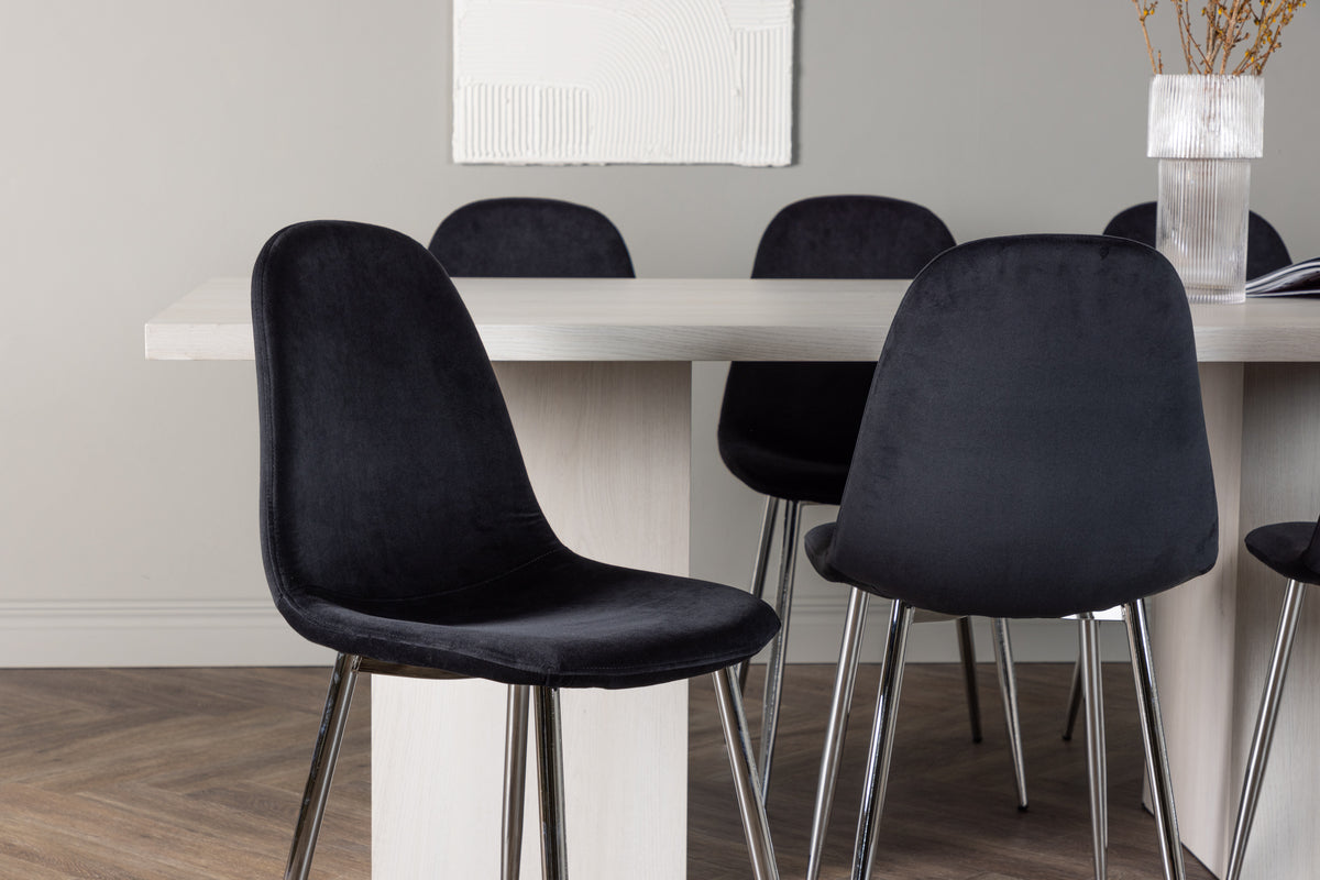 Venture Design Polar & Olga Matstolar 2-pack Svart + Rektangulära Matbord 200 x 90 Vit