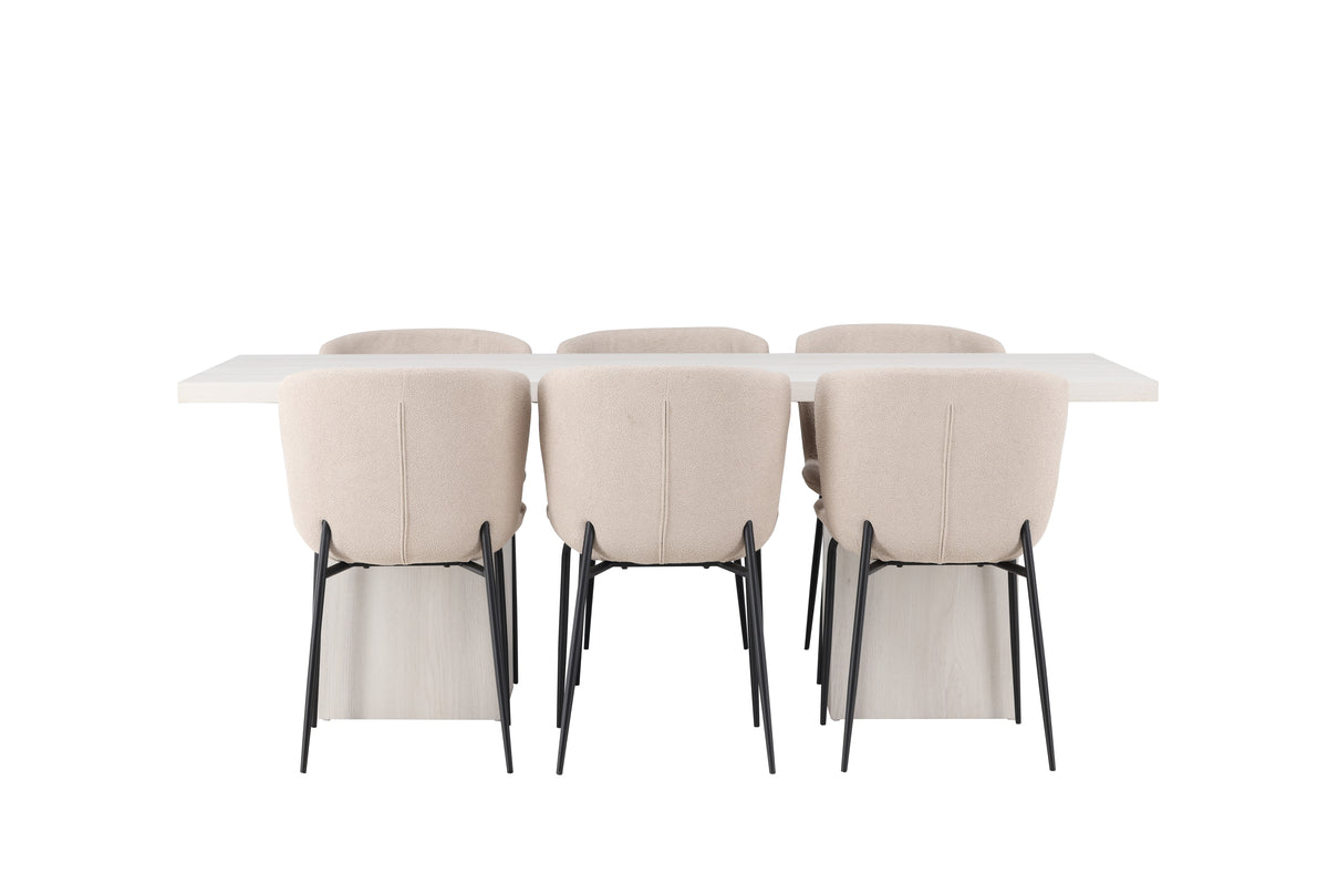 Venture Design Modesto & Olga Matstolar 2-pack Beige + Rektangulära Matbord 200 x 90 Vit
