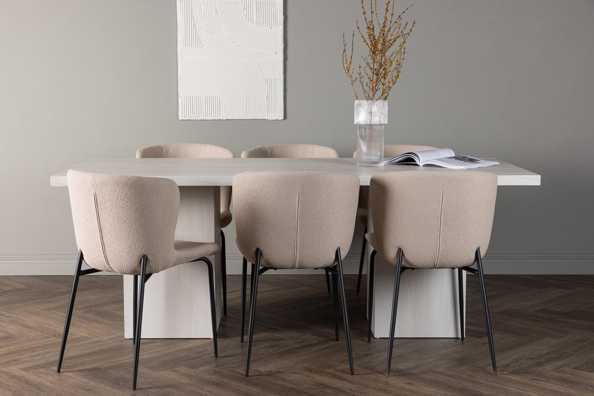 Venture Design Modesto & Olga Matstolar 2-pack Beige + Rektangulära Matbord 200 x 90 Vit