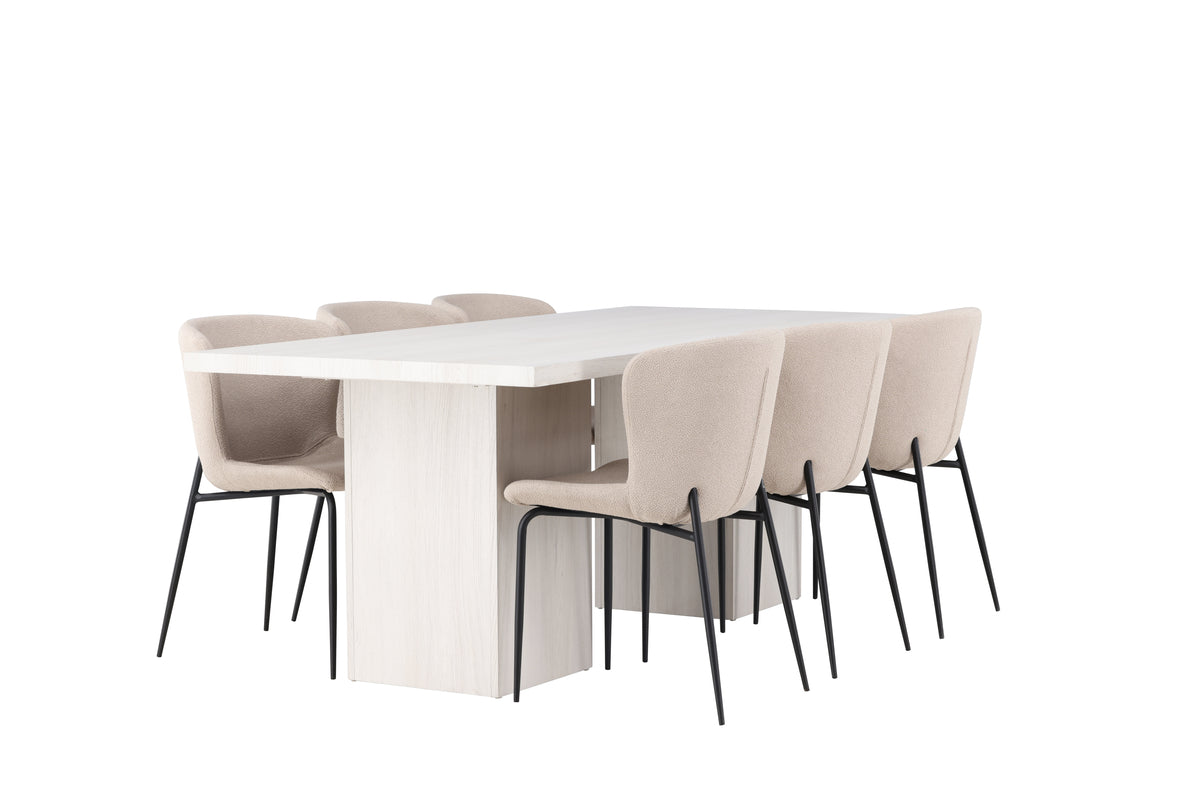 Venture Design Modesto & Olga Matstolar 2-pack Beige + Rektangulära Matbord 200 x 90 Vit