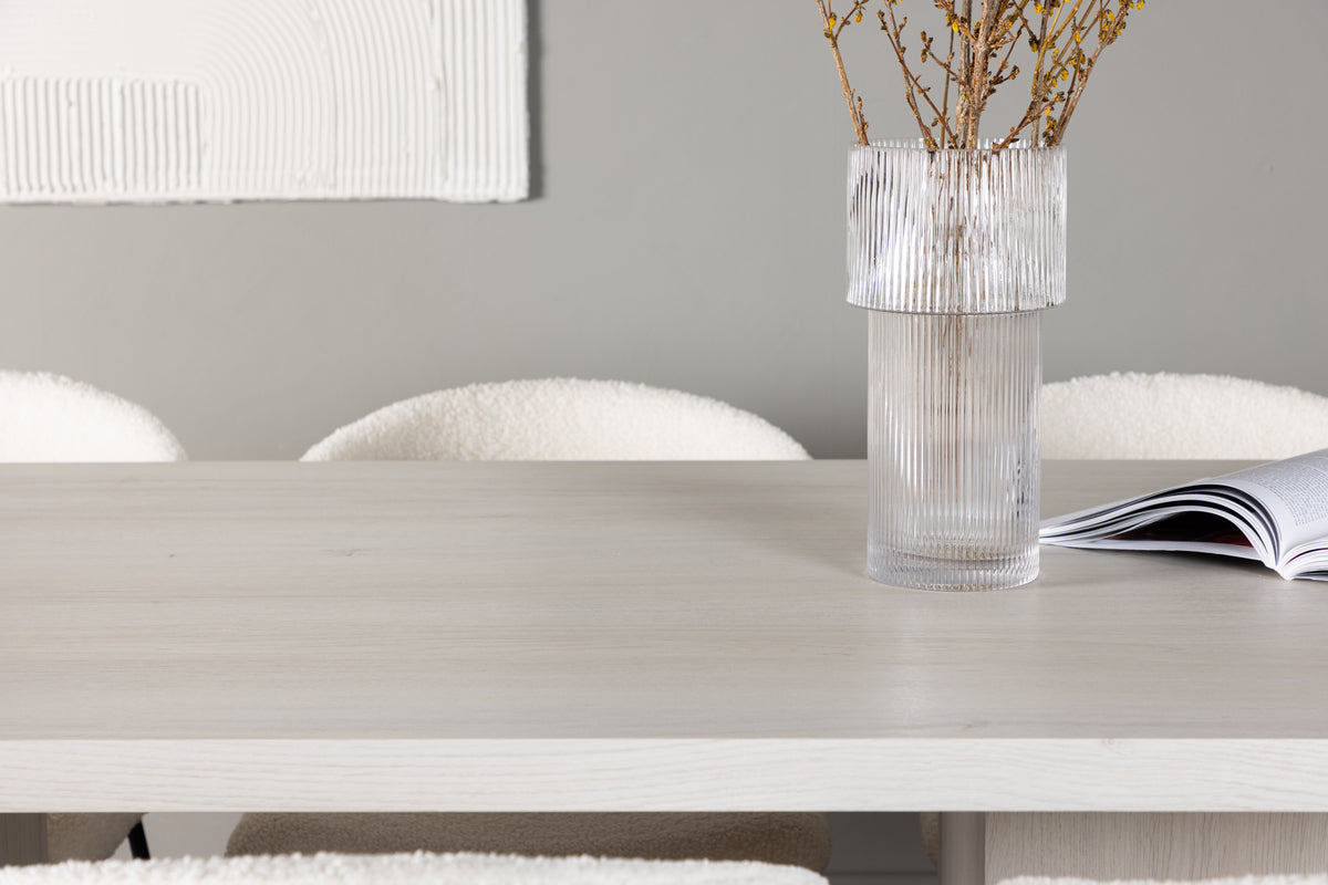 Venture Design Chico & Olga Matstolar 2-pack Vit + Rektangulära Matbord 200 x 90 Vit