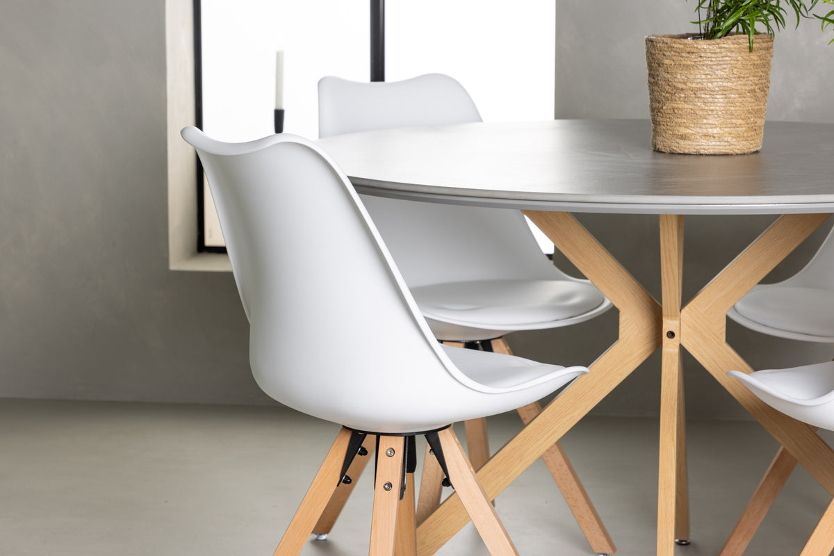 Venture Design Piazza & Zeno Runda Matbord ⌀120 Grå + Matstolar 2-pack Vit