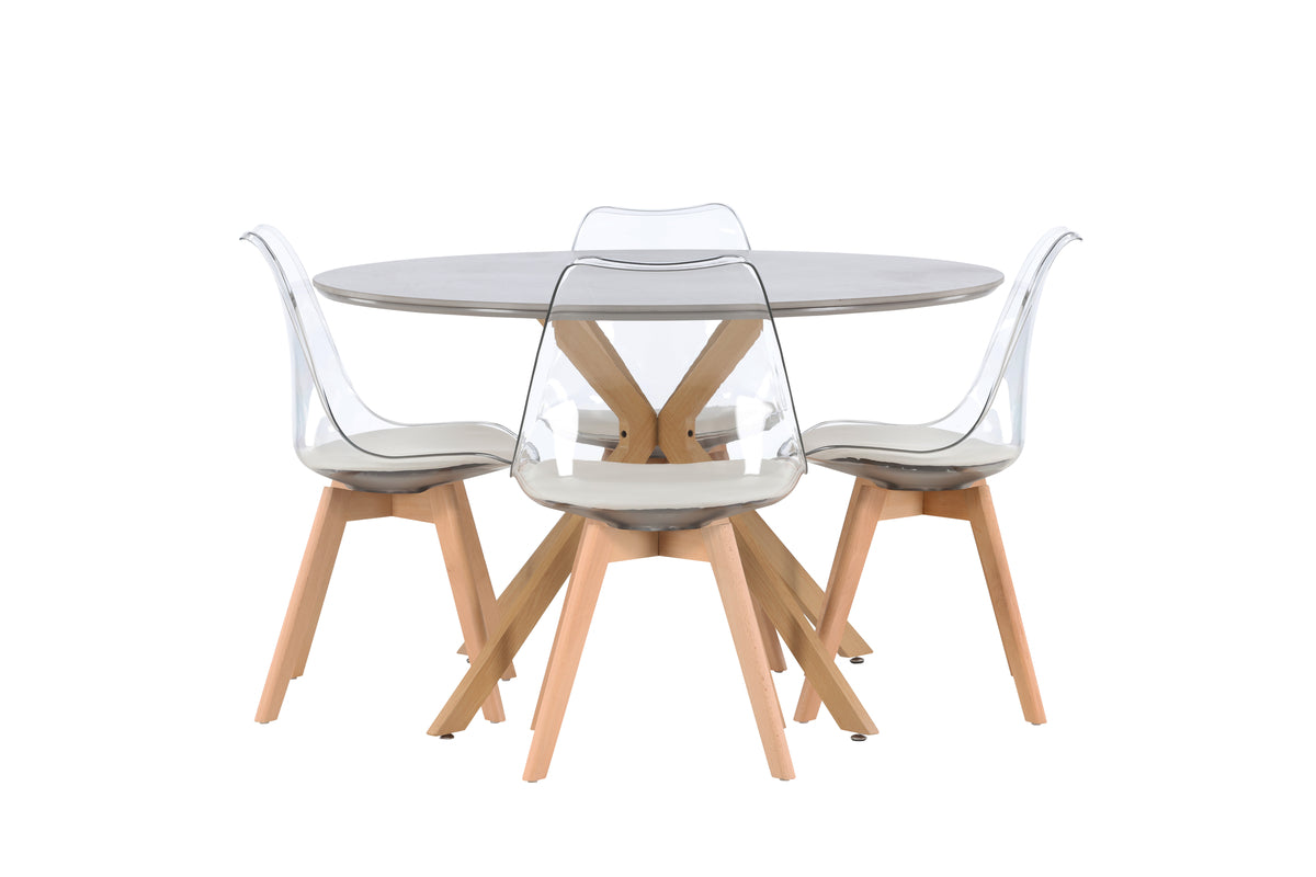 Venture Design Piazza & Edvin Runda Matbord ⌀120 Grå + Matstolar 2-pack Natur