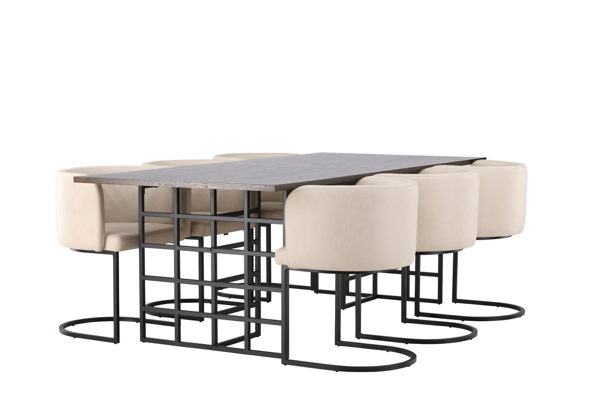 Venture Design Simrishamn & Ystad Matstolar Beige + Rektangulära Matbord 220 x 100 Mocka