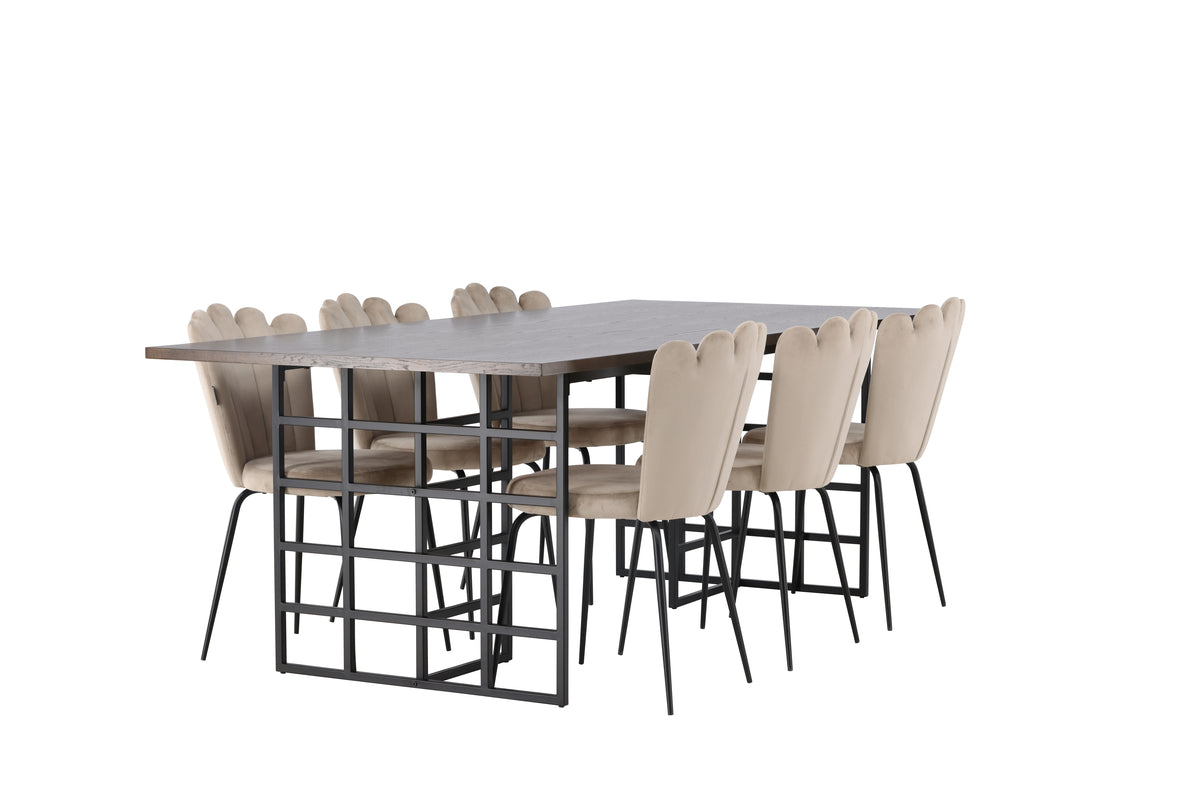 Venture Design Limhamn & Ystad Matstolar 2-pack Beige + Rektangulära Matbord 220 x 100 Mocka