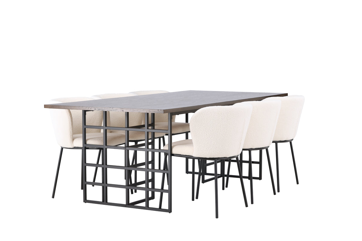Venture Design Ystad & Edina Rektangulära Matbord 220 x 100 Mocka + Matstolar 2-pack Vit