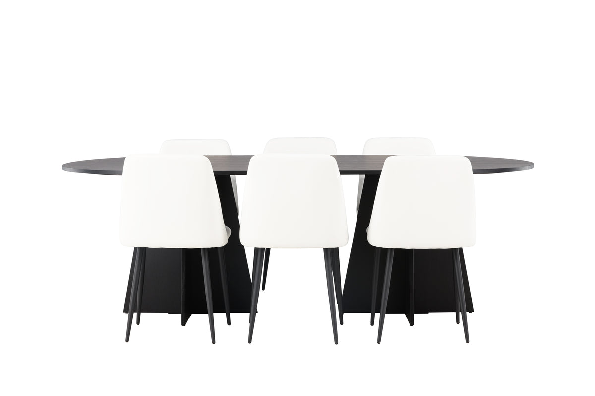 Venture Design Bootcut & Night Ovala Matbord 230 x 115 Svart + Matstolar 2-pack Vit
