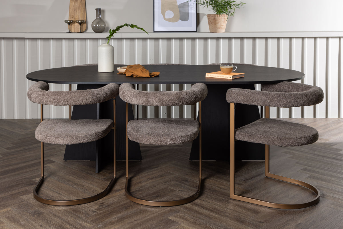 Venture Design Bootcut & Morning Ovala Matbord 230 x 115 Svart + Matstolar 2-pack Brun