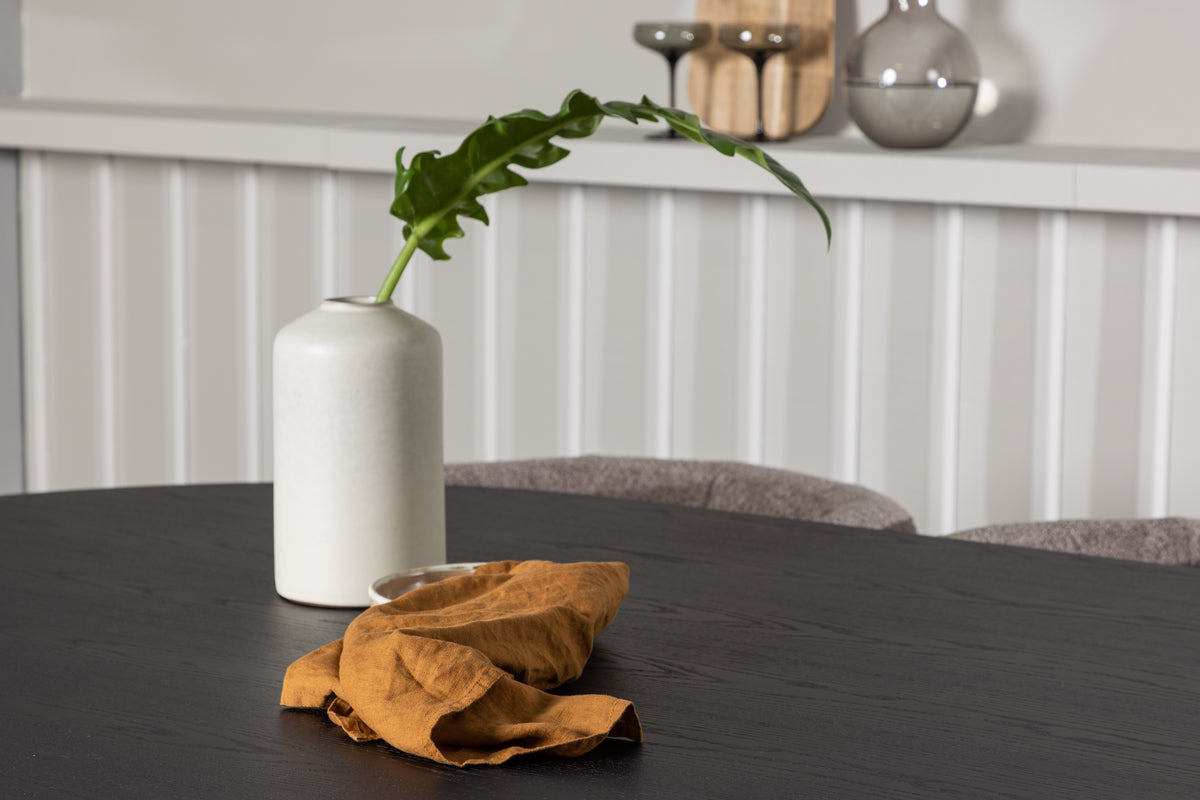 Venture Design Bootcut & Morning Ovala Matbord 230 x 115 Svart + Matstolar 2-pack Brun