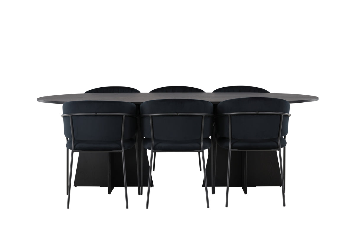 Venture Design Bootcut & Selma Ovala Matbord 230 x 115 Svart + Matstolar 2-pack Svart