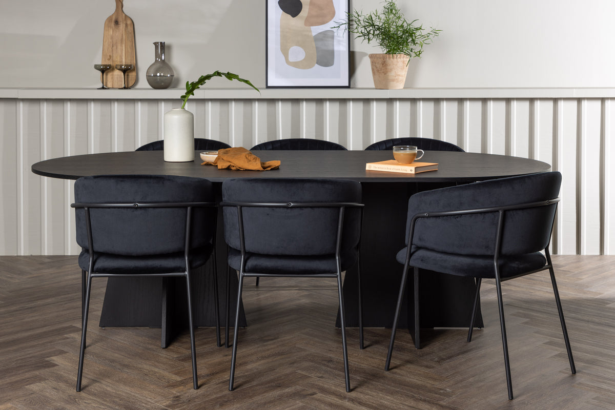 Venture Design Bootcut & Selma Ovala Matbord 230 x 115 Svart + Matstolar 2-pack Svart