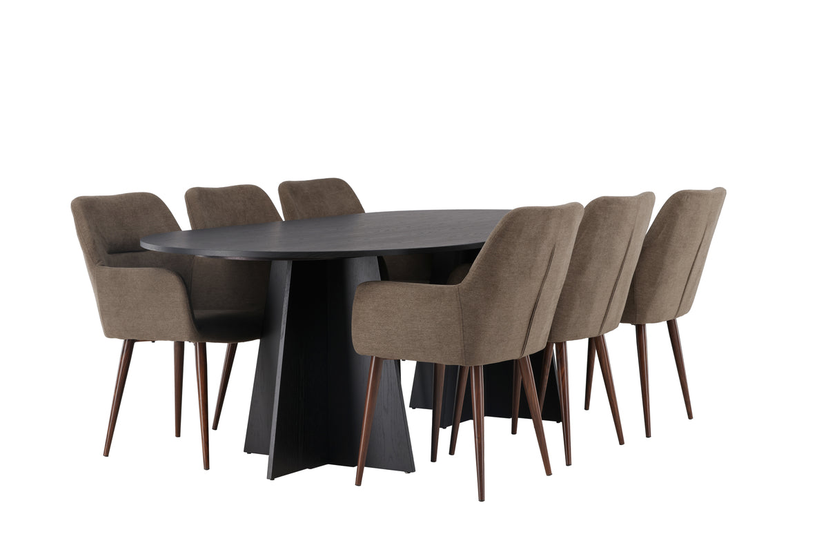 Venture Design Bootcut & Tomorrow Ovala Matbord 230 x 115 Svart + Matstolar 2-pack Brun