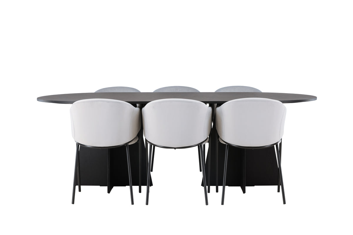 Venture Design Bootcut & Evelina Ovala Matbord 230 x 115 Svart + Matstolar 2-pack Grå