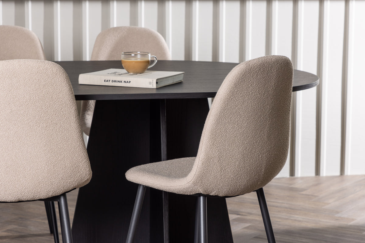 Venture Design Bootcut & Polar Ovala Matbord 230 x 115 Svart + Matstolar 2-pack Beige