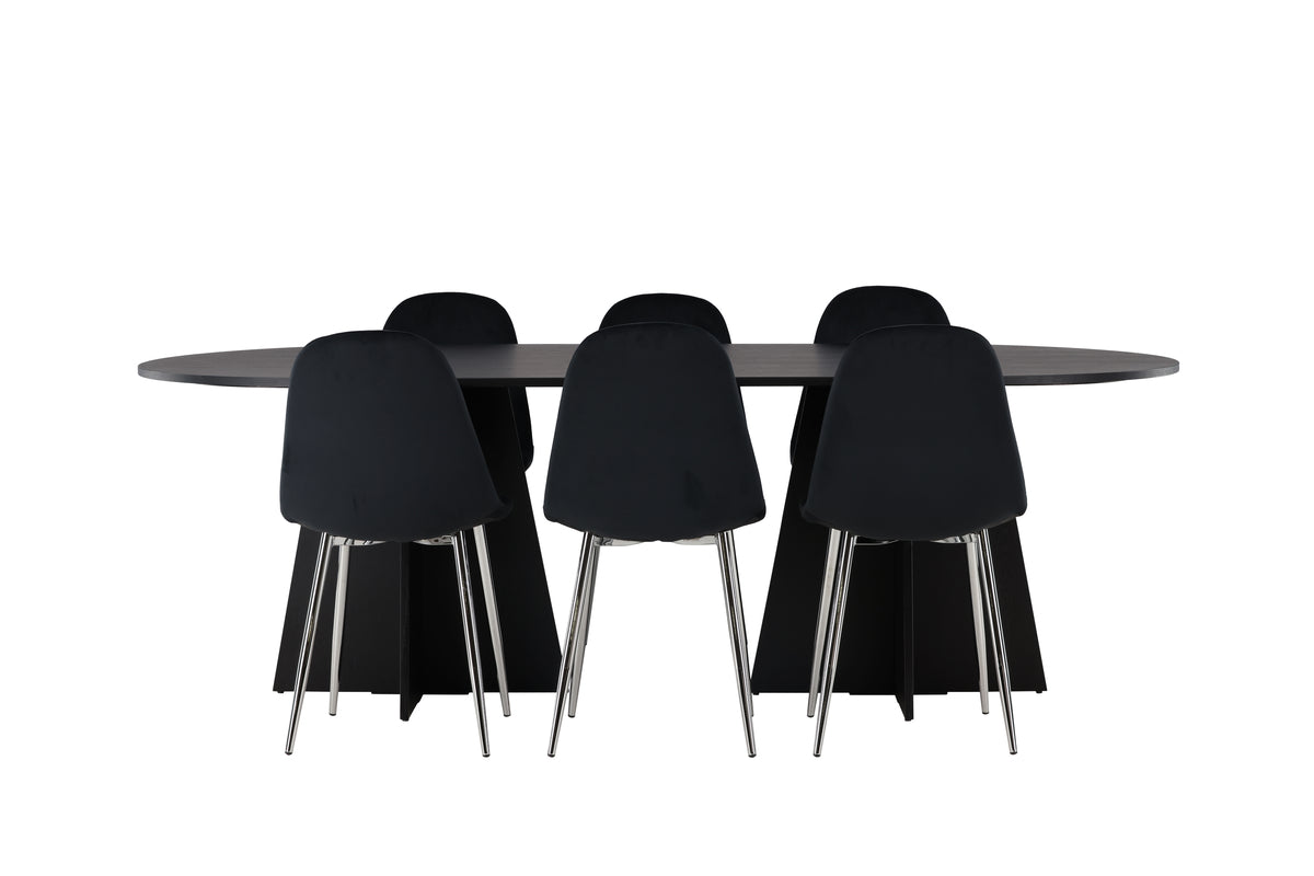 Venture Design Bootcut & Polar Ovala Matbord 230 x 115 Svart + Matstolar 2-pack Svart