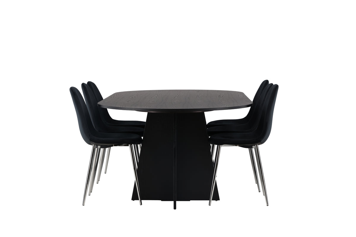 Venture Design Bootcut & Polar Ovala Matbord 230 x 115 Svart + Matstolar 2-pack Svart