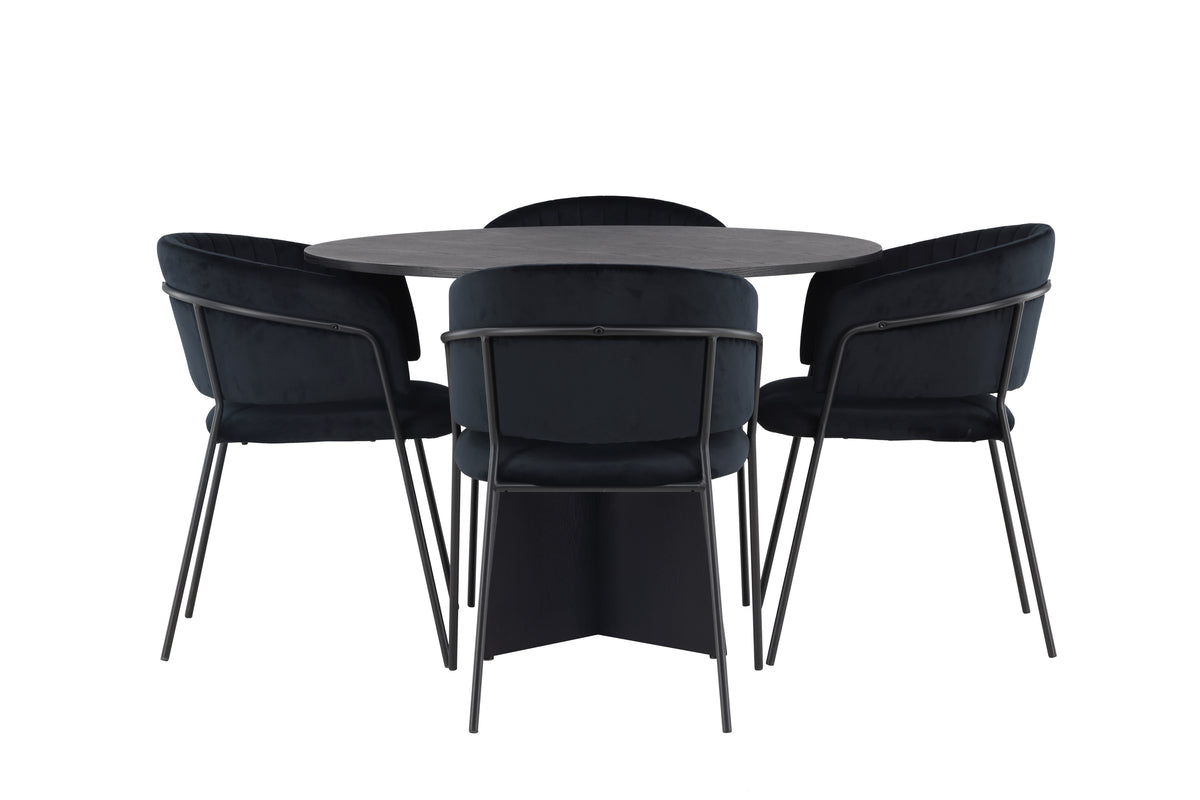 Venture Design Bootcut & Selma Runda Matbord ⌀110 Svart + Matstolar 2-pack Svart