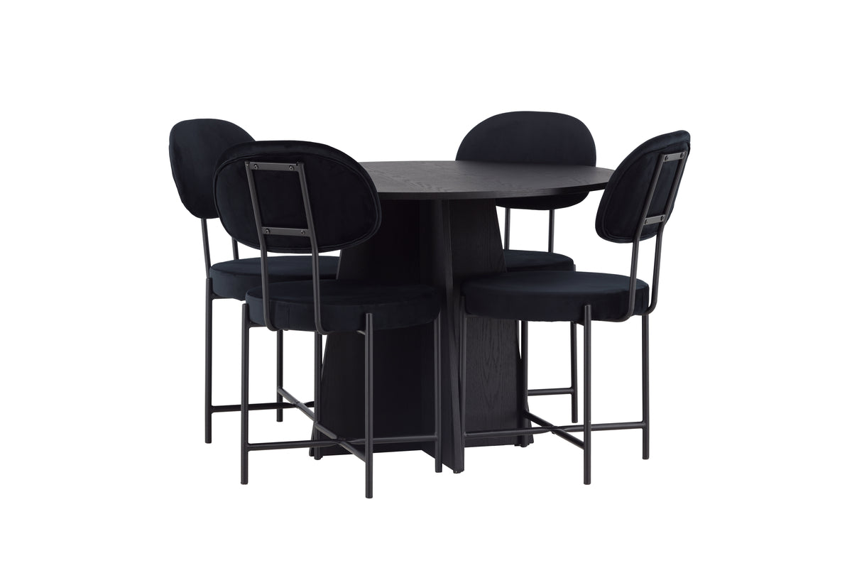 Venture Design Bootcut & Stella Runda Matbord ⌀110 Svart + Matstolar 2-pack Svart