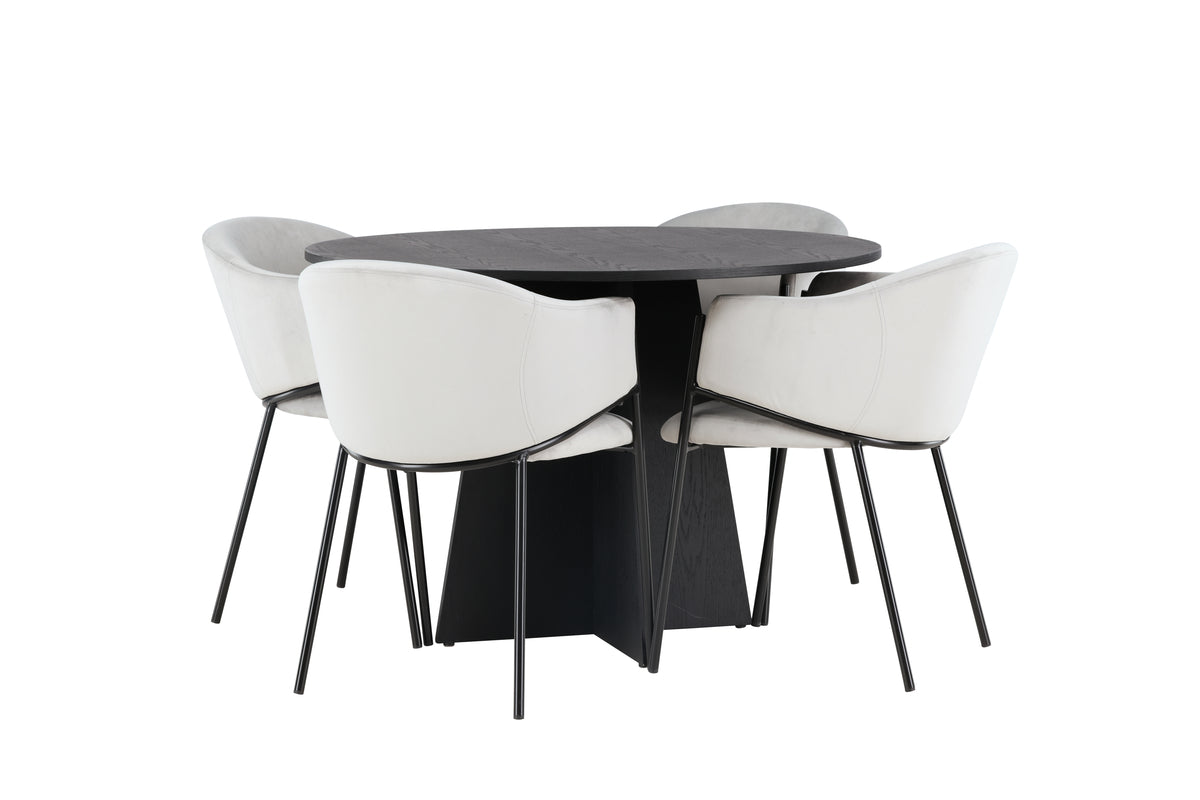 Venture Design Bootcut & Evelina Runda Matbord ⌀110 Svart + Matstolar 2-pack Grå
