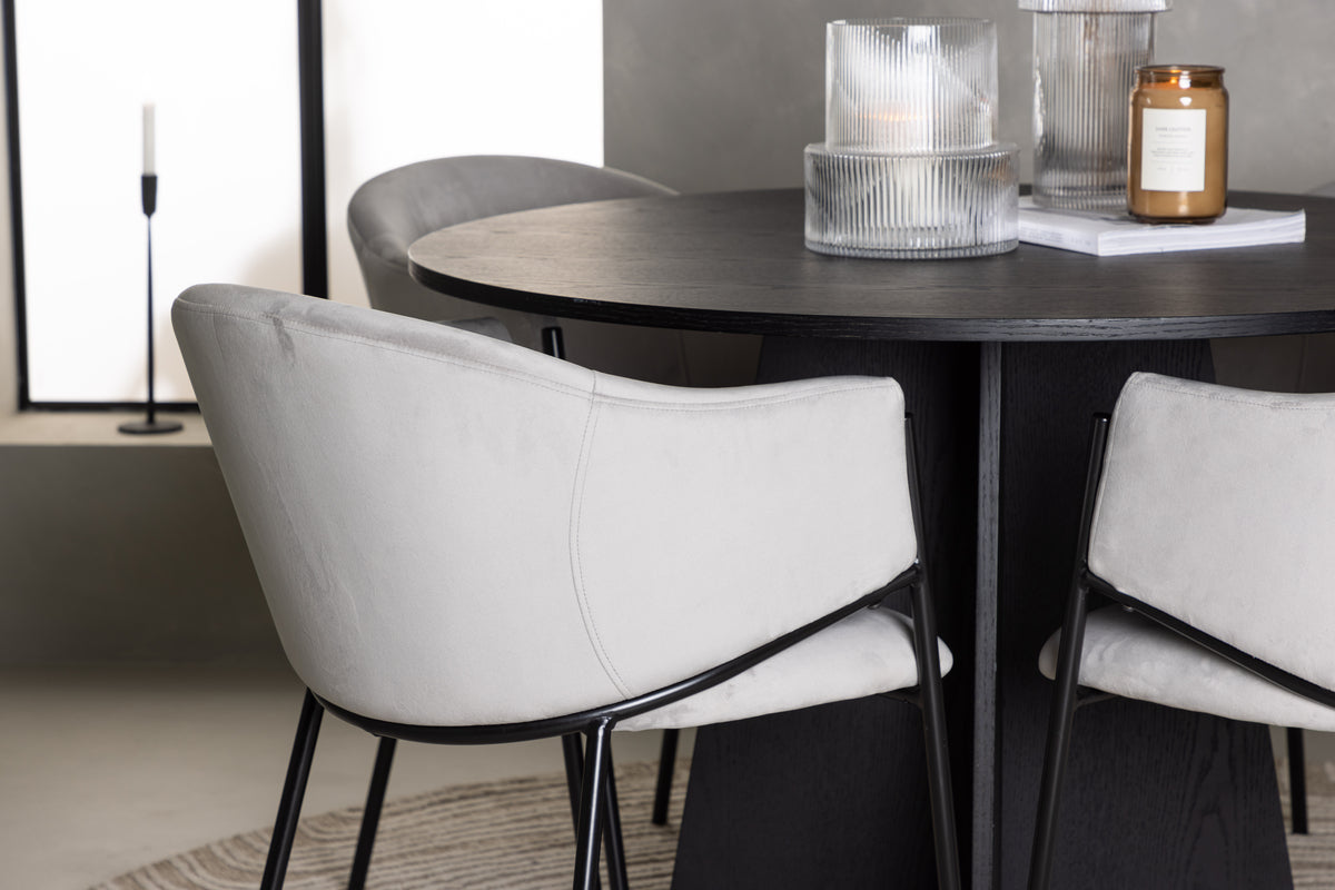 Venture Design Bootcut & Evelina Runda Matbord ⌀110 Svart + Matstolar 2-pack Grå