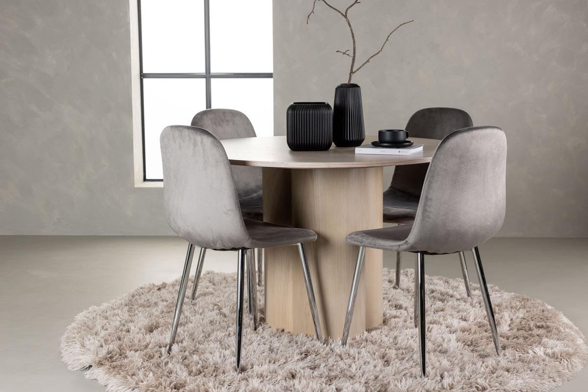 Venture Design Olivia & Eva Runda Matbord ⌀110 Vitputsad + Matstolar 2-pack Ljusgrå