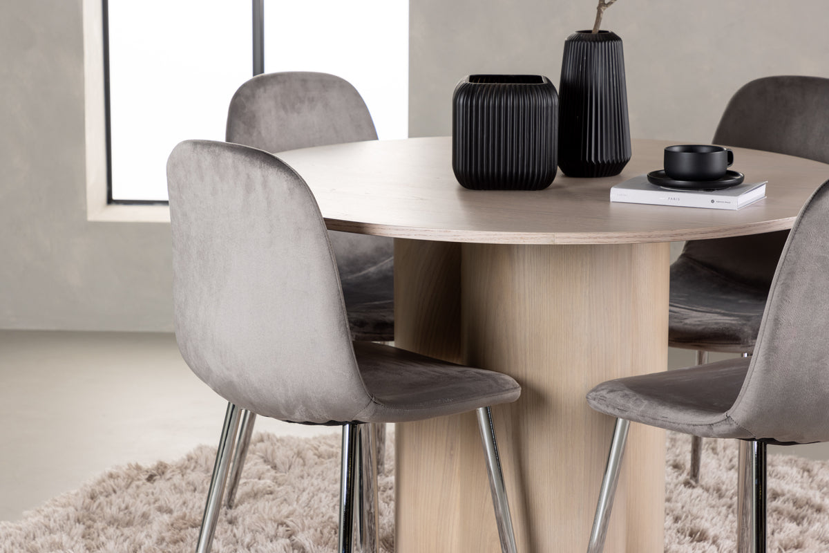 Venture Design Olivia & Eva Runda Matbord ⌀110 Vitputsad + Matstolar 2-pack Ljusgrå