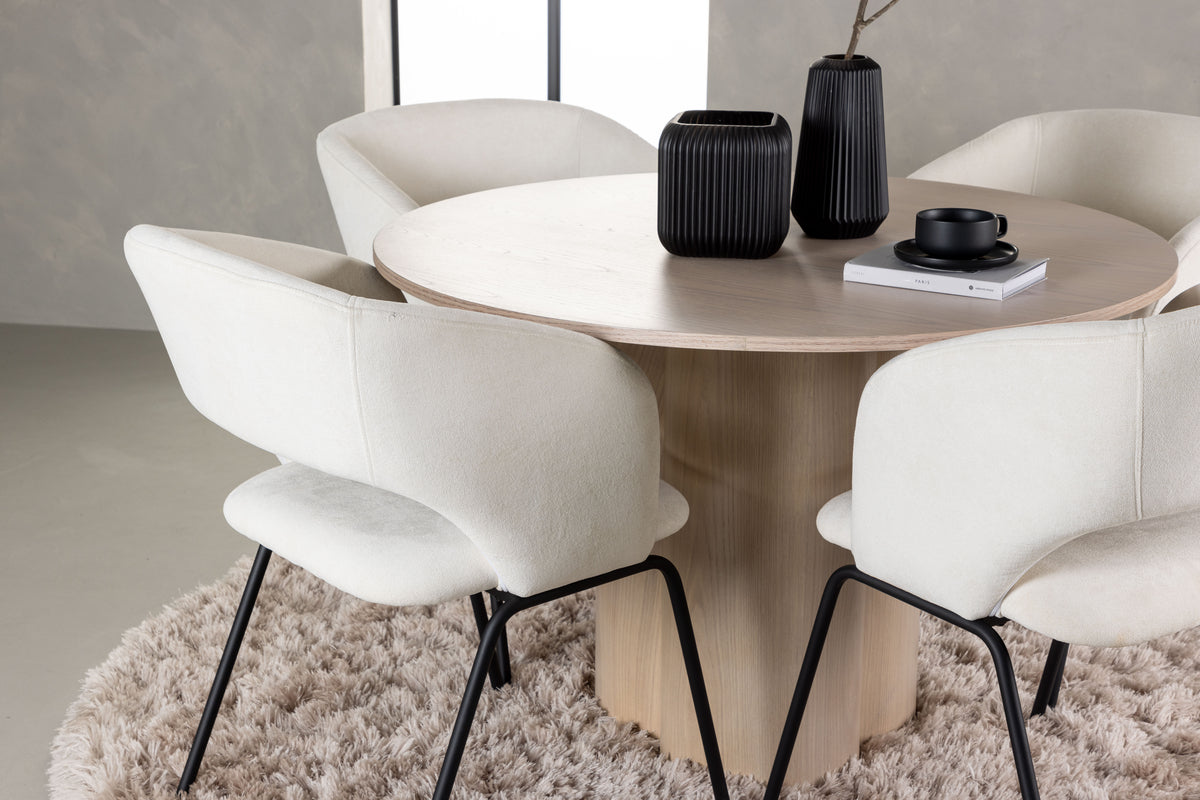 Venture Design Olivia & Day Runda Matbord ⌀110 Vitputsad + Matstolar 2-pack Off-white