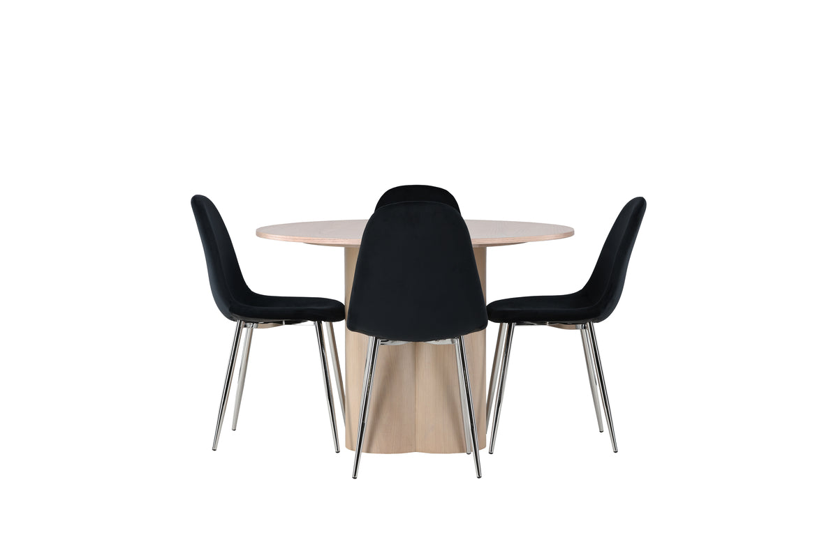 Venture Design Olivia & Polar Runda Matbord ⌀110 Vitputsad + Matstolar 2-pack Svart