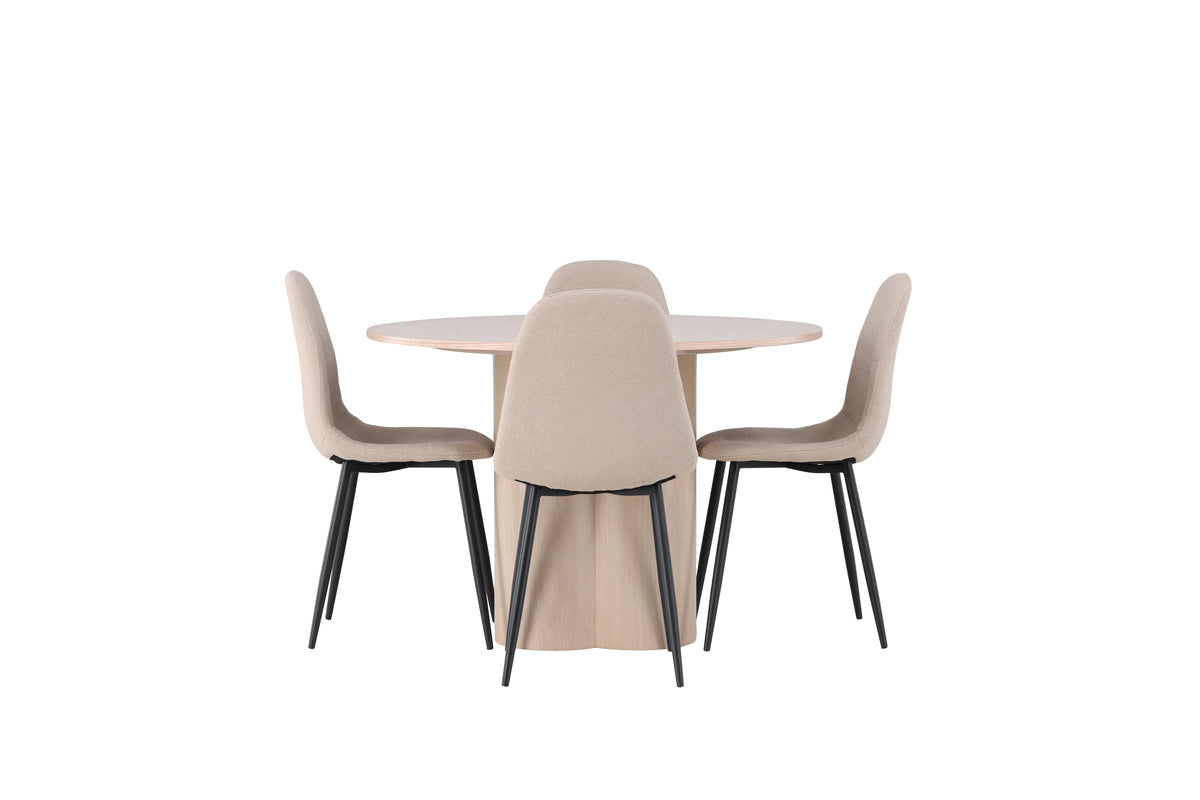 Venture Design Olivia & Polar Runda Matbord ⌀110 Vitputsad + Matstolar 2-pack Beige