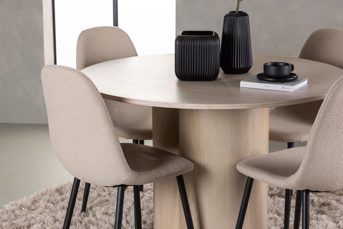 Venture Design Olivia & Polar Runda Matbord ⌀110 Vitputsad + Matstolar 2-pack Beige
