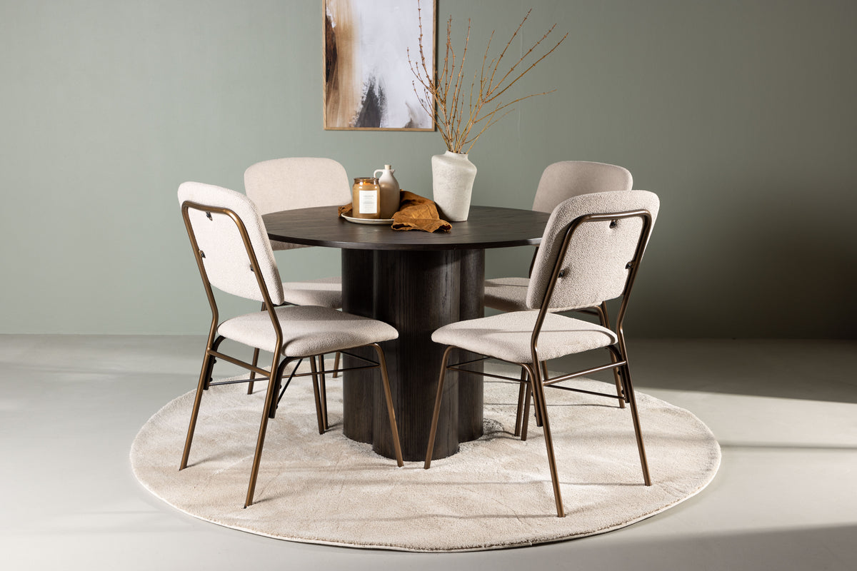 Venture Design Olivia & Seda Runda Matbord ⌀110 Mocka + Matstolar 2-pack Beige