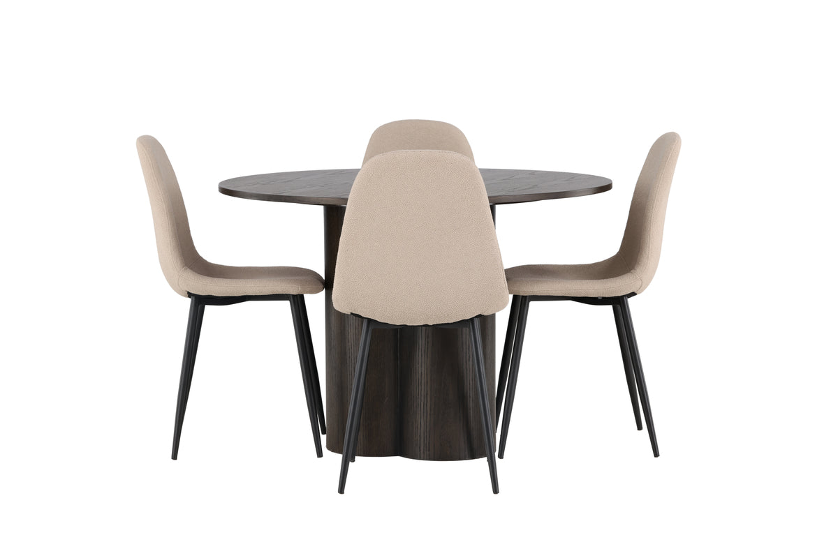 Venture Design Olivia & Polar Runda Matbord ⌀110 Mocka + Matstolar 2-pack Beige