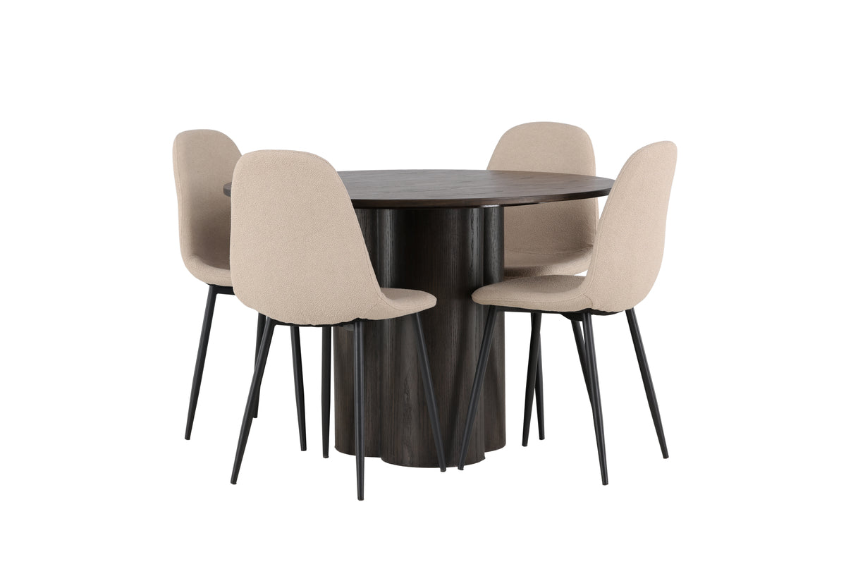 Venture Design Olivia & Polar Runda Matbord ⌀110 Mocka + Matstolar 2-pack Beige