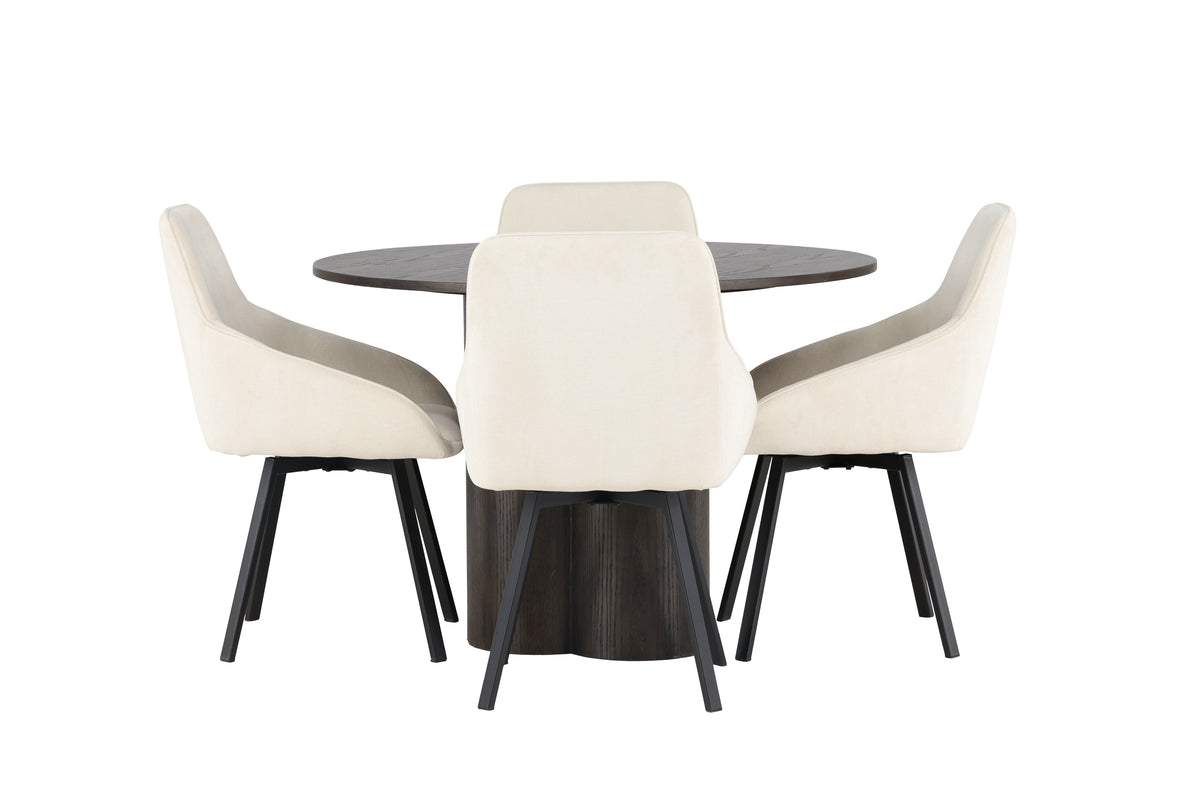 Venture Design Olivia & Rosie Runda Matbord ⌀110 Mocka + Matstolar 2-pack Beige