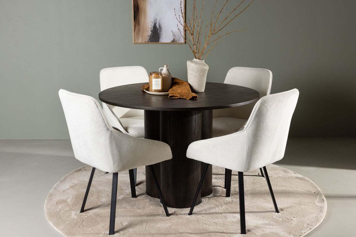 Venture Design Olivia & Rosie Runda Matbord ⌀110 Mocka + Matstolar 2-pack Beige