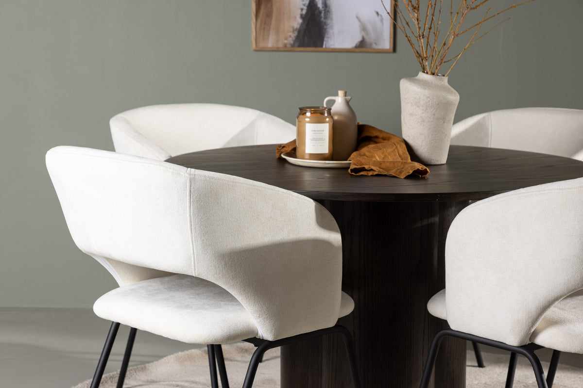 Venture Design Olivia & Day Runda Matbord ⌀110 Mocka + Matstolar 2-pack Off-white