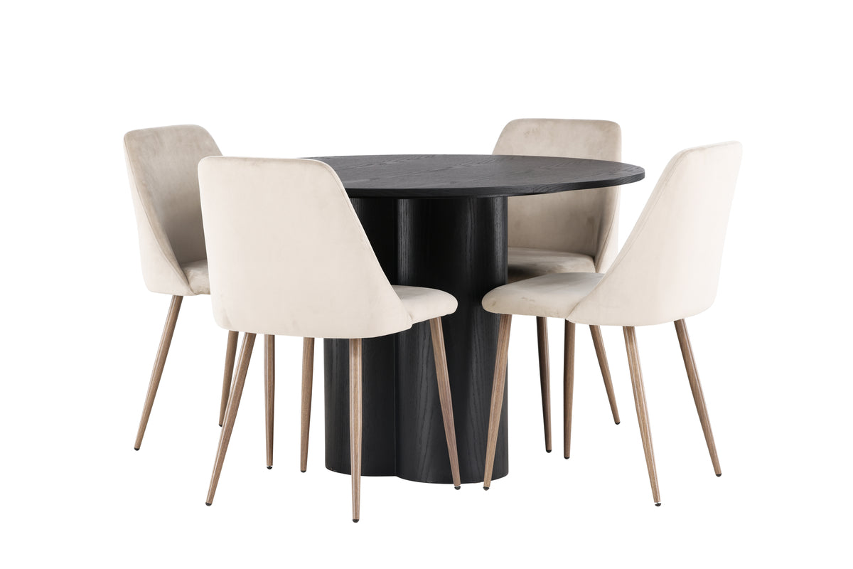 Venture Design Olivia & Night Runda Matbord ⌀110 Svart + Matstolar 2-pack Beige
