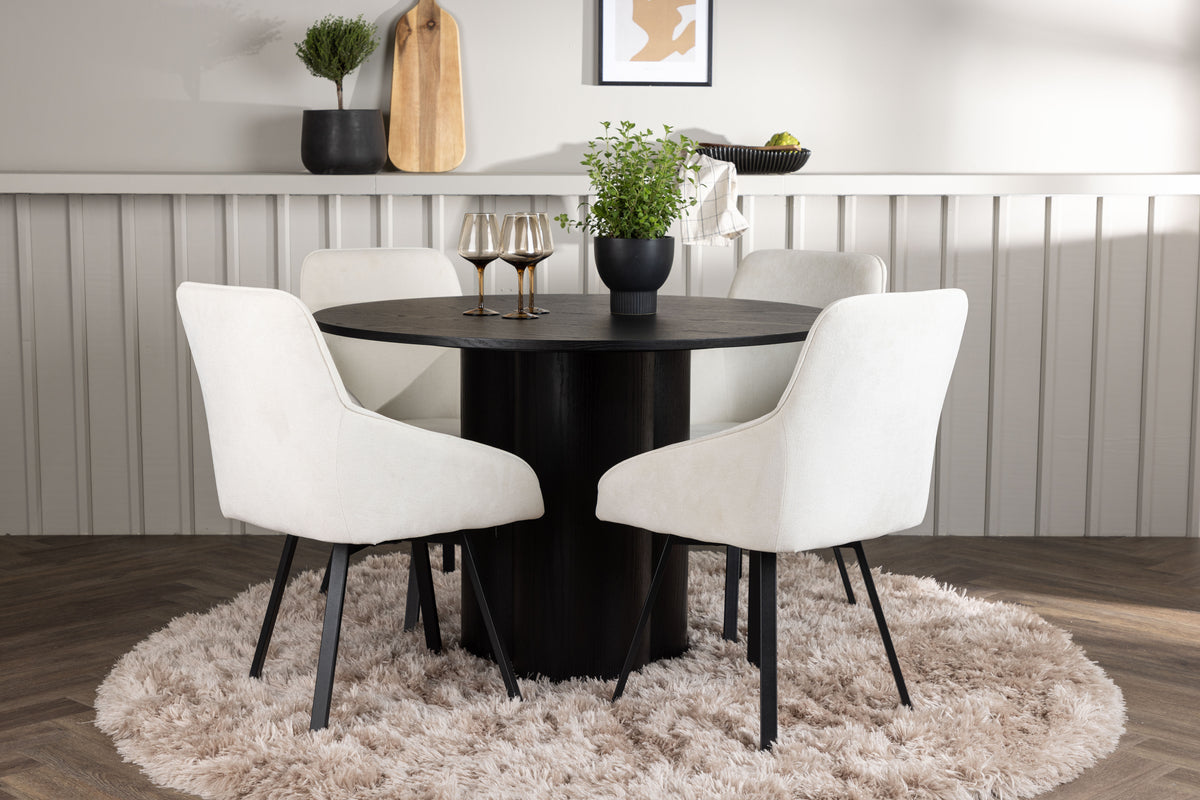Venture Design Olivia & Rosie Runda Matbord ⌀110 Svart + Matstolar 2-pack Beige