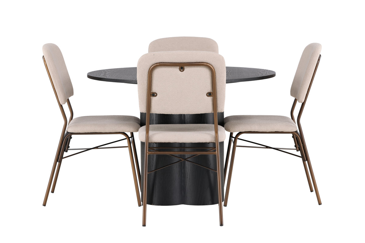 Venture Design Olivia & Seda Runda Matbord ⌀110 Svart + Matstolar 2-pack Beige