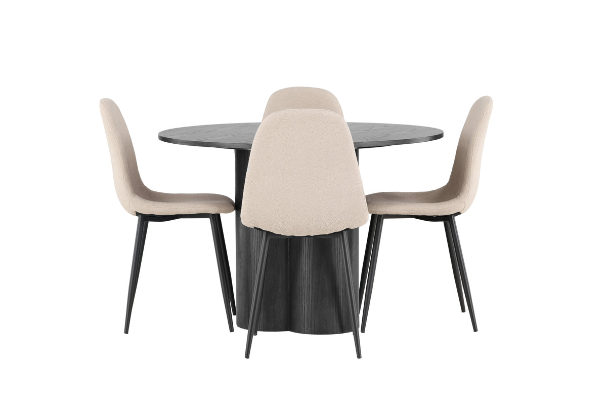 Venture Design Olivia & Polar Runda Matbord ⌀110 Svart + Matstolar 2-pack Beige