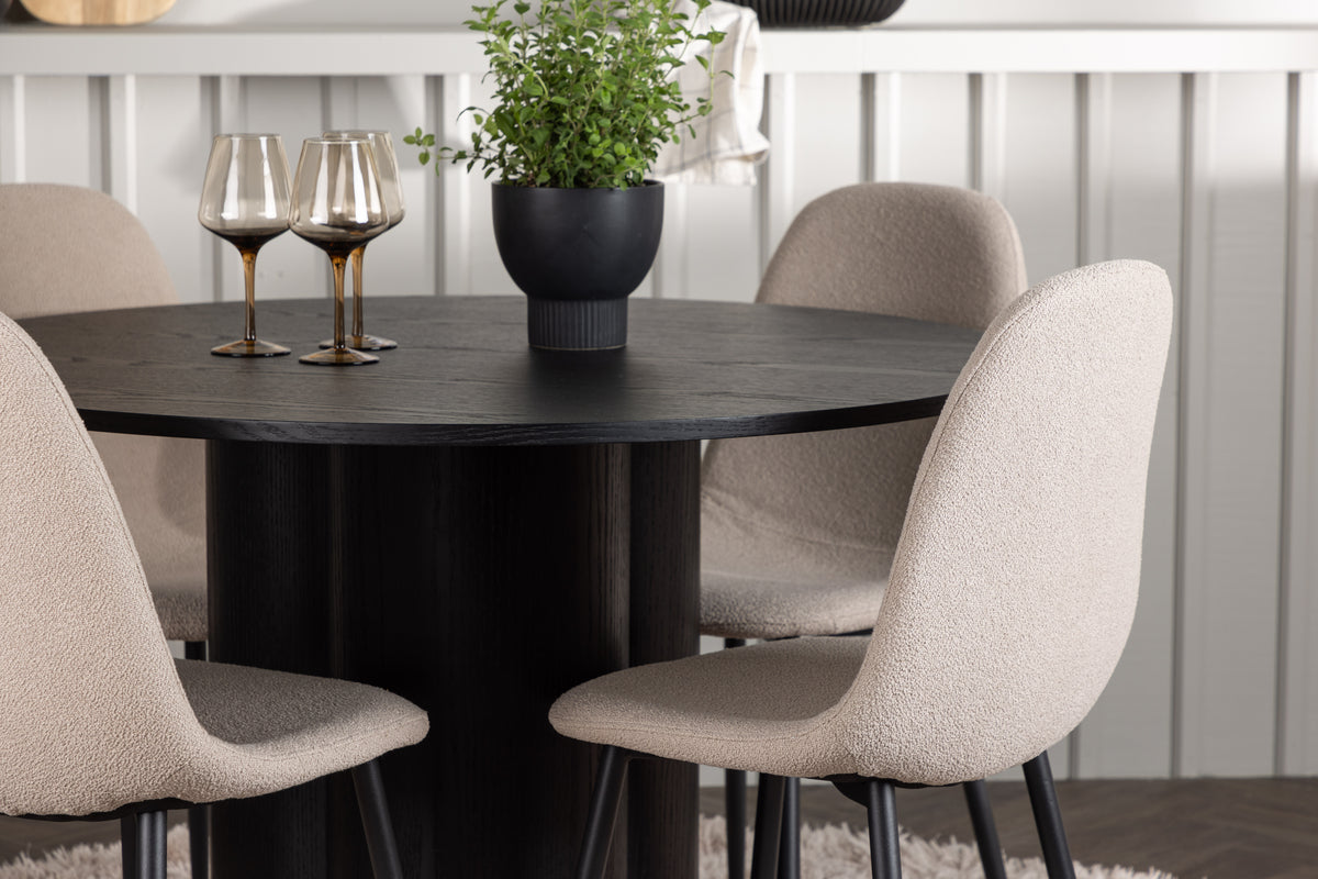 Venture Design Olivia & Polar Runda Matbord ⌀110 Svart + Matstolar 2-pack Beige