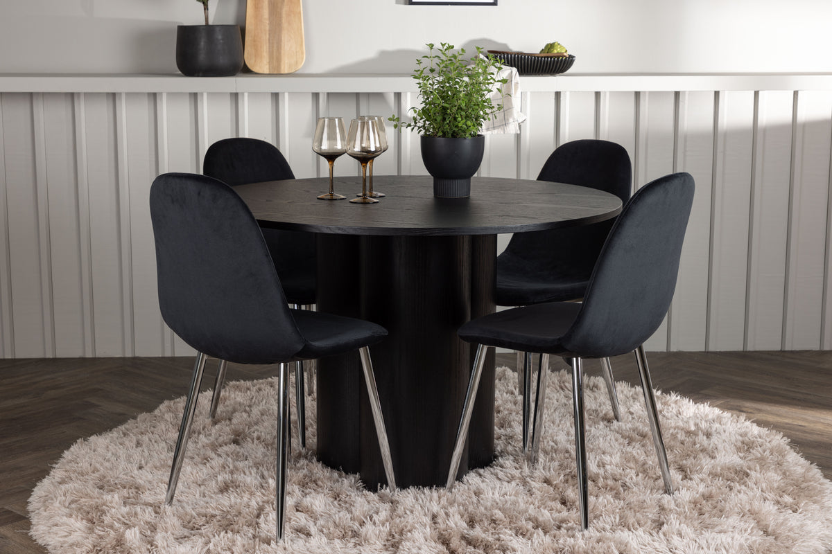 Venture Design Olivia & Polar Runda Matbord ⌀110 Svart + Matstolar 2-pack Svart