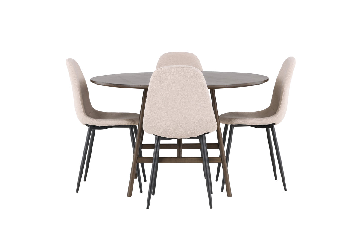 Venture Design Kaseidon & Polar Runda Matbord ⌀100 Mörkbrun + Matstolar 2-pack Beige