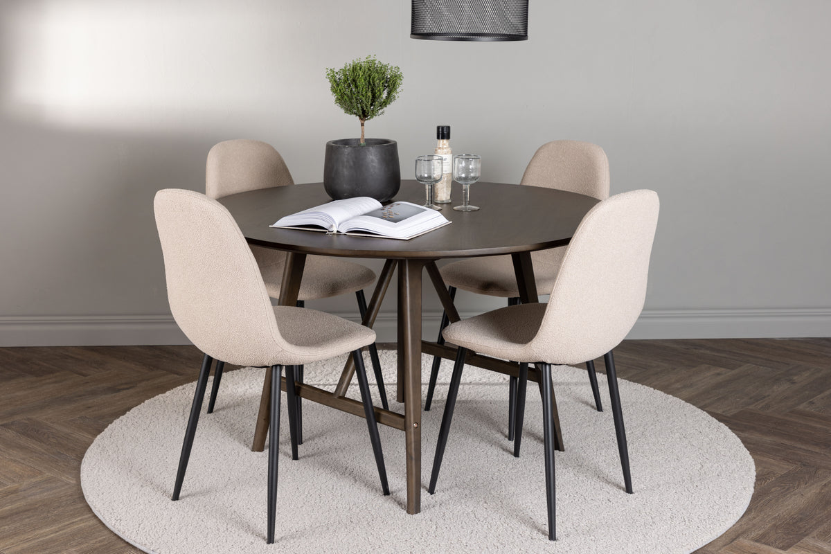 Venture Design Kaseidon & Polar Runda Matbord ⌀100 Mörkbrun + Matstolar 2-pack Beige